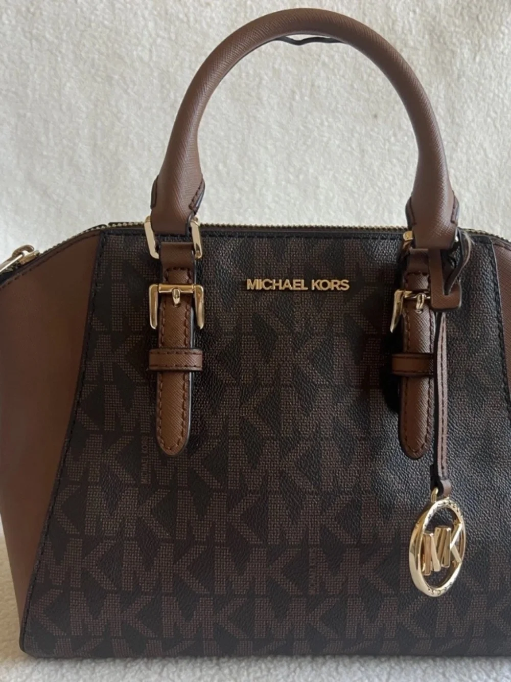 Michael Kors Ciara Brown Satchel monogram Signature Bag With Charm NO STRAP